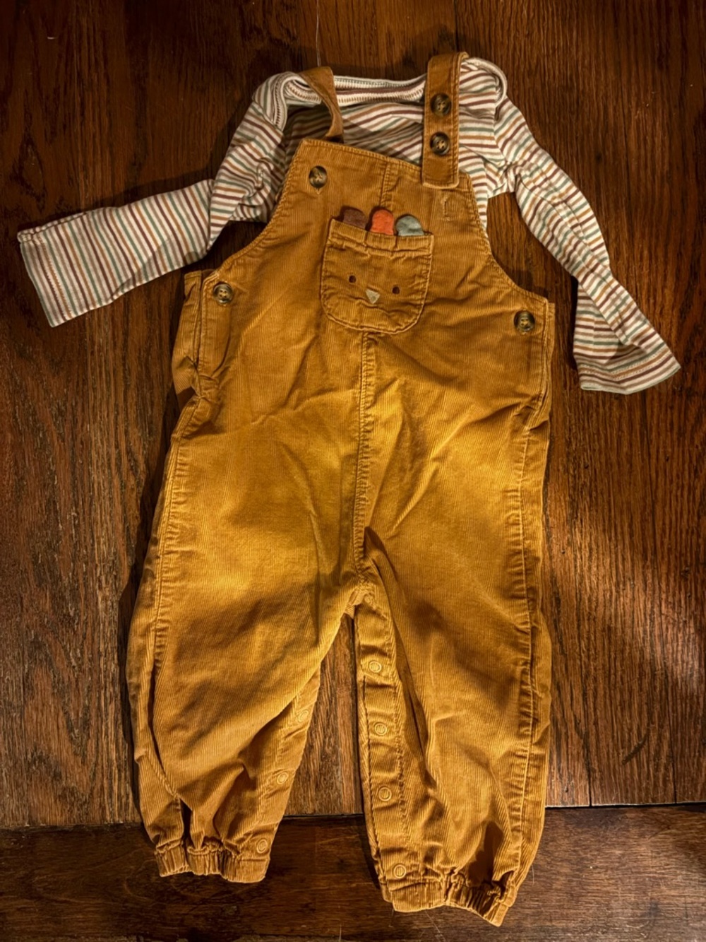 Carter's Mustard Yellow Corduroy Overalls with Pocket Turkey Applique